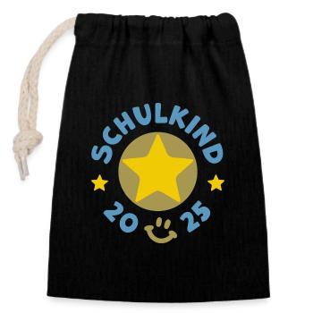 Schulkind 2025 Einschulung Schulanfang - Verschließbarer Geschenkbeutel aus Baumwolle (14x20cm) - Schwarz - Vorne