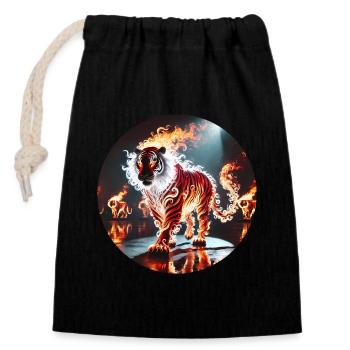 Tigre de Feu dans la Forêt Enflammée - Sac cadeau en coton avec cordon (14 x 20 cm) - noir - Devant