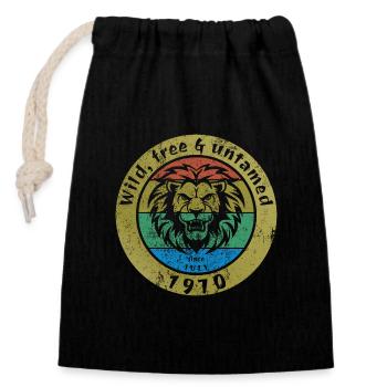 Sauvage, libre et indompté depuis 07/1970 - Sac cadeau en coton avec cordon (14 x 20 cm) - noir - Devant