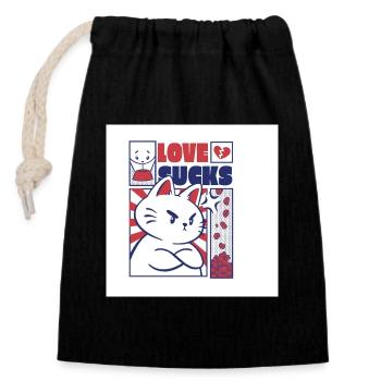 Un chat audacieux avec une déclaration d’amour sucé - Sac cadeau en coton avec cordon (14 x 20 cm) - noir - Devant