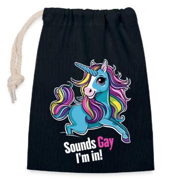 Ça a l’air gay - je suis partant ! - Sac cadeau en coton avec cordon (14 x 20 cm) - bleu marine - Devant