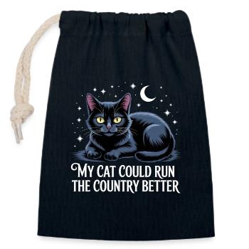 Mon Chat Gouvernerait Mieux Le Pays - Sac cadeau en coton avec cordon (14 x 20 cm) - bleu marine - Devant