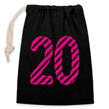20. 20e ANNIVERSAIRE. ANNIVERSAIRE 20 ANS. 20 ANS. - Sac cadeau en coton avec cordon (14 x 20 cm) - noir - Devant