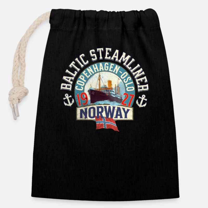Baltic Steamliner Oslo Norway - Sac cadeau en coton avec cordon (14 x 20 cm) - noir