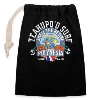 Teahupoo Surf Polynesien - Verschließbarer Geschenkbeutel aus Baumwolle (14x20cm) - Schwarz - Vorne