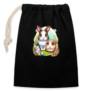 Meerschweinchen feiert mit dem Osterhasen - Verschließbarer Geschenkbeutel aus Baumwolle (14x20cm) - Schwarz - Vorne