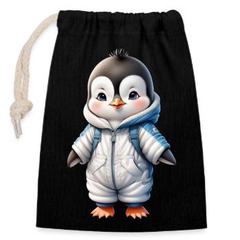 Hiver Mignon Pingouin Retour à l’école - Sac cadeau en coton avec cordon (14 x 20 cm) - noir - Devant