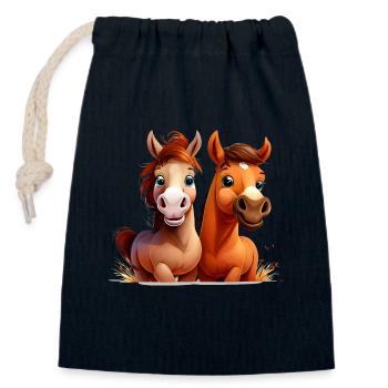 Pferdeshirt Pferde Reiten Comic Wallach Mädchen - Verschließbarer Geschenkbeutel aus Baumwolle (14x20cm) - Navy - Vorne