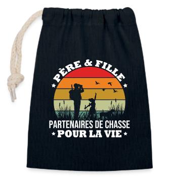 Chasse : Père et Fille Partenaires - Sac cadeau en coton avec cordon (14 x 20 cm) - bleu marine - Devant