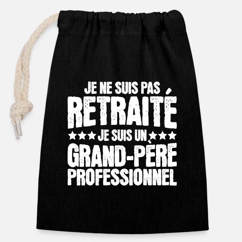 Grand-Père Professionnel Retraité Papy - Sac cadeau en coton avec cordon (14 x 20 cm) - noir