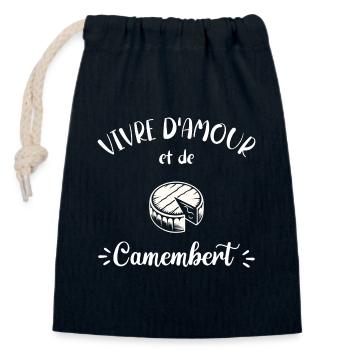 Vivre D'Amour Et De Camembert Humour Fromage - Sac cadeau en coton avec cordon (14 x 20 cm) - bleu marine - Devant