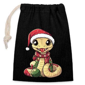 Snake Cobra Christmas - Closable cotton gift bag (14x20cm) - black - Front