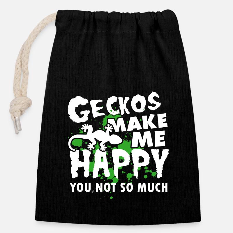 Geckos Make Me Happy - Closable cotton gift bag (14x20cm) - black