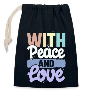 With Peace And Love - Closable cotton gift bag (14x20cm) - navy - Front