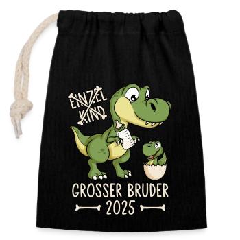 Großer Bruder 2025 Dino Einzelkind Dinosaurier - Verschließbarer Geschenkbeutel aus Baumwolle (14x20cm) - Schwarz - Vorne