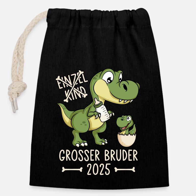 Großer Bruder 2025 Dino Einzelkind Dinosaurier - Verschließbarer Geschenkbeutel aus Baumwolle (14x20cm) - Schwarz