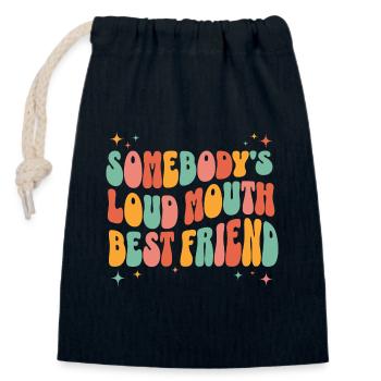 Humorous phrase talkative best friend - Closable cotton gift bag (14x20cm) - navy - Front