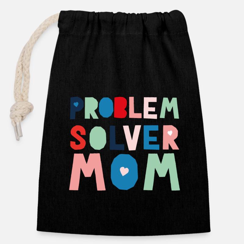 Maman résolveuse de problèmes - Sac cadeau en coton avec cordon (14 x 20 cm) - noir