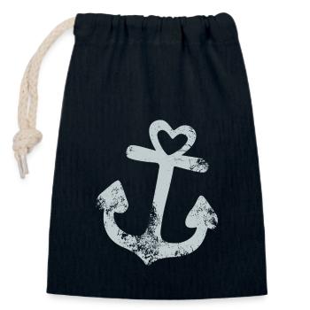 Anchor with heart - I love the sea - coast - lake - Closable cotton gift bag (14x20cm) - navy - Front