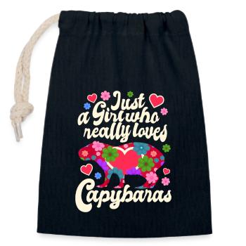 Just A Girl Who Loves Capybaras - Hippie Style - Closable cotton gift bag (14x20cm) - navy - Front