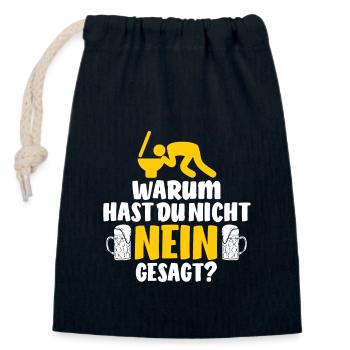 Warum hast du nicht nein gesagt? Saufen Kotzen - Verschließbarer Geschenkbeutel aus Baumwolle (14x20cm) - Navy - Vorne