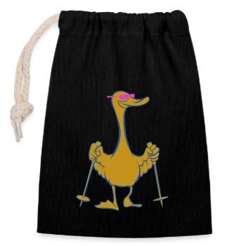 Mallard - Duck with sticks - Walking - Closable cotton gift bag (14x20cm) - black - Front
