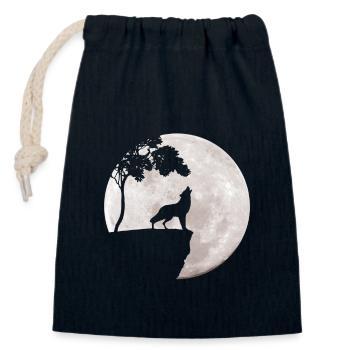 Pleine Lune - Nuit - Silhouette de Loup - Sac cadeau en coton avec cordon (14 x 20 cm) - bleu marine - Devant
