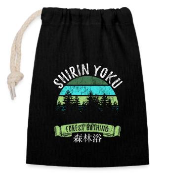 Shinrin yoku - Waldbaden - Waldmeditation - Verschließbarer Geschenkbeutel aus Baumwolle (14x20cm) - Schwarz - Vorne