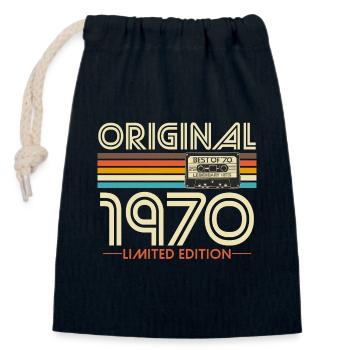 Original 1970 Vintage Vintage Birthday Retro - Sac cadeau en coton avec cordon (14 x 20 cm) - bleu marine - Devant