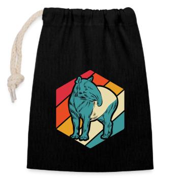 Tapir Vintage Retro - Geschenk - Verschließbarer Geschenkbeutel aus Baumwolle (14x20cm) - Schwarz - Vorne