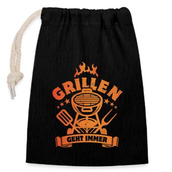 Grillen geht immer - Grill Fan - Spruch - Verschließbarer Geschenkbeutel aus Baumwolle (14x20cm) - Schwarz - Vorne