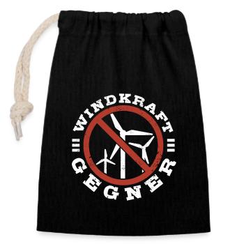 Windenergie - Windkraft Gegner - Kein Windpark - Verschließbarer Geschenkbeutel aus Baumwolle (14x20cm) - Schwarz - Vorne
