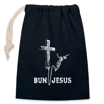 Bun Jesus - Bun Geesus - Jesus Bungee jumping - Closable cotton gift bag (14x20cm) - navy - Front