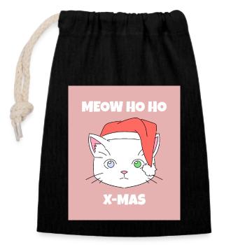 Christmas Cat Meow Ho Ho Ho - Closable cotton gift bag (14x20cm) - black - Front
