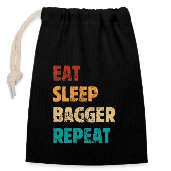Eat Sleep Bagger Repeat - Baustellen Spruch - Verschließbarer Geschenkbeutel aus Baumwolle (14x20cm) - Schwarz - Vorne