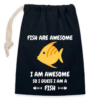 Funny fish design - Closable cotton gift bag (14x20cm) - navy - Front