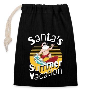 Santa's Summer Vacation Surfing Weihnachtsmann - Verschließbarer Geschenkbeutel aus Baumwolle (14x20cm) - Schwarz - Vorne