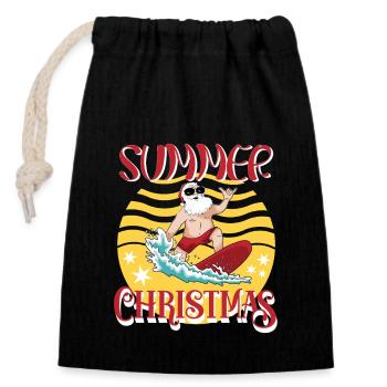 Été Noël Surf Père Noël - Sac cadeau en coton avec cordon (14 x 20 cm) - noir - Devant