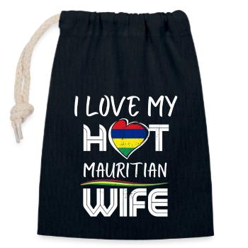 Funny I Love My Hot Mauritian Wife Husband - Closable cotton gift bag (14x20cm) - navy - Front