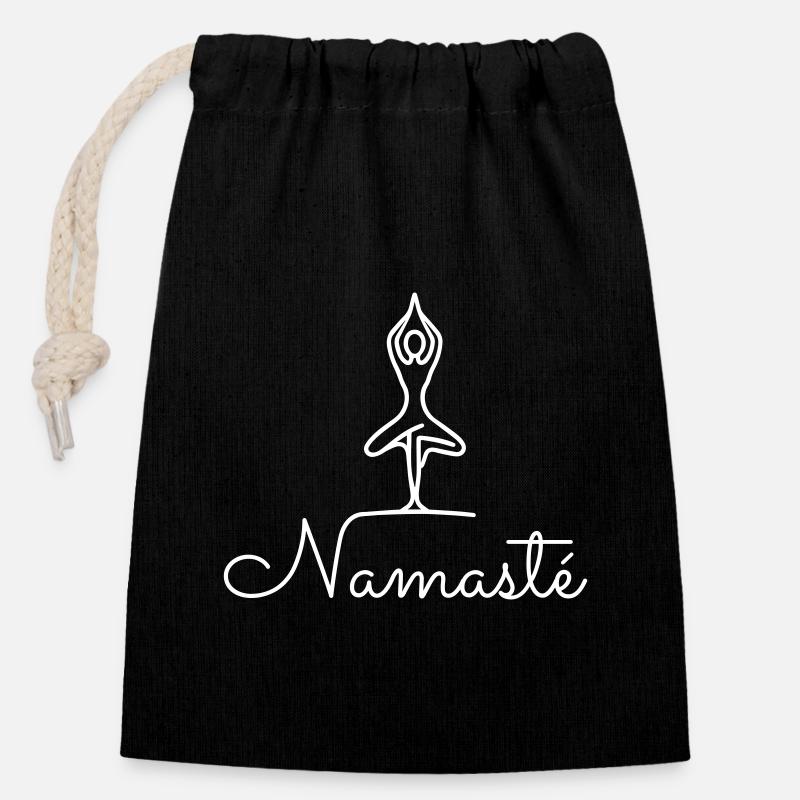 Namaste - Verschließbarer Geschenkbeutel aus Baumwolle (14x20cm) - Schwarz