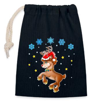 Reindeer Rudolf with Santa hat - Closable cotton gift bag (14x20cm) - navy - Front