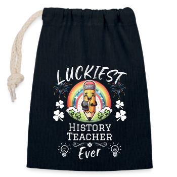 Luckiest History Teacher School - Verschließbarer Geschenkbeutel aus Baumwolle (14x20cm) - Navy - Vorne