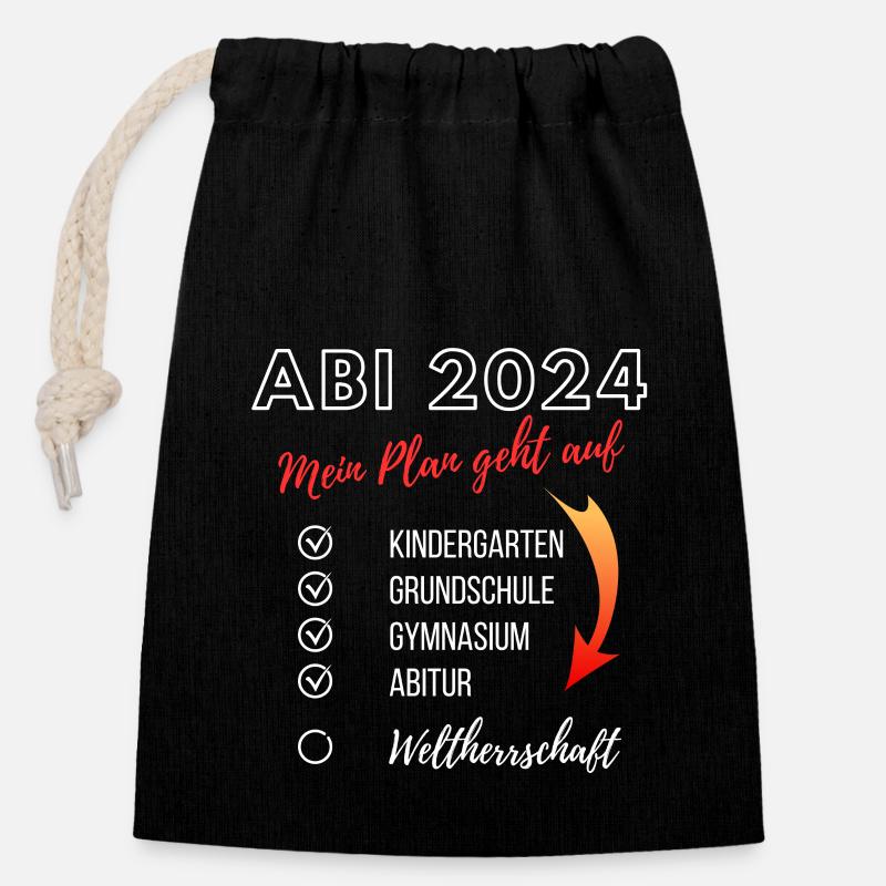 Lustiges Abi 2024 Werdegang Checkliste Plan Abitur - Verschließbarer Geschenkbeutel aus Baumwolle (14x20cm) - Schwarz