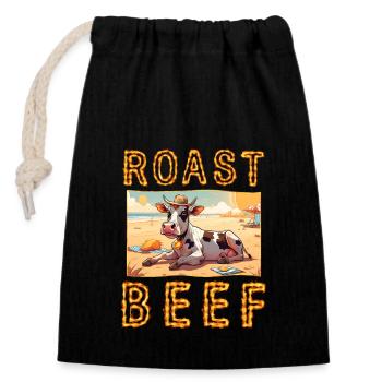 Roast Beef Kuh Urlaub Strand Sonnenbad Roastbeef - Verschließbarer Geschenkbeutel aus Baumwolle (14x20cm) - Schwarz - Vorne