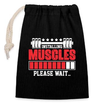 Installing Muscles please wait. Bodybuilding gym - Closable cotton gift bag (14x20cm) - black - Front