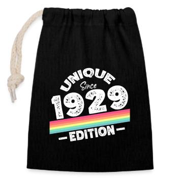 Unique seit 1929 Edition Geburtstag Vintage 1929 - Verschließbarer Geschenkbeutel aus Baumwolle (14x20cm) - Schwarz - Vorne