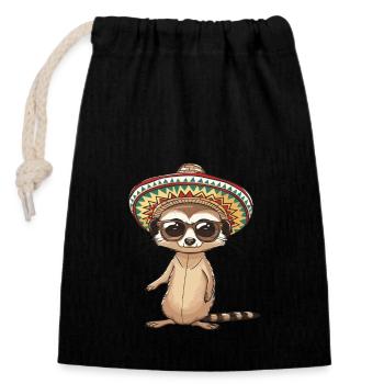 Erdmännchen Lustig Sombrero - Verschließbarer Geschenkbeutel aus Baumwolle (14x20cm) - Schwarz - Vorne