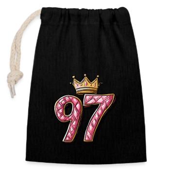 97 Nombre Couronne - Sac cadeau en coton avec cordon (14 x 20 cm) - noir - Devant