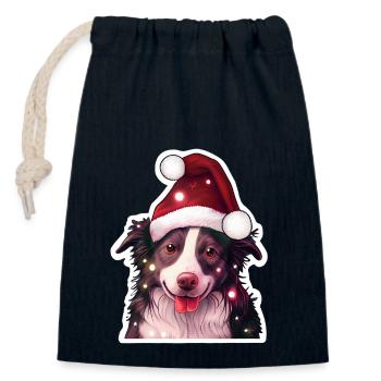 Border Collie in Weihnachtsoutfit - Verschließbarer Geschenkbeutel aus Baumwolle (14x20cm) - Navy - Vorne