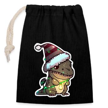 dinosaure de Noël, cadeau, - Sac cadeau en coton avec cordon (14 x 20 cm) - noir - Devant